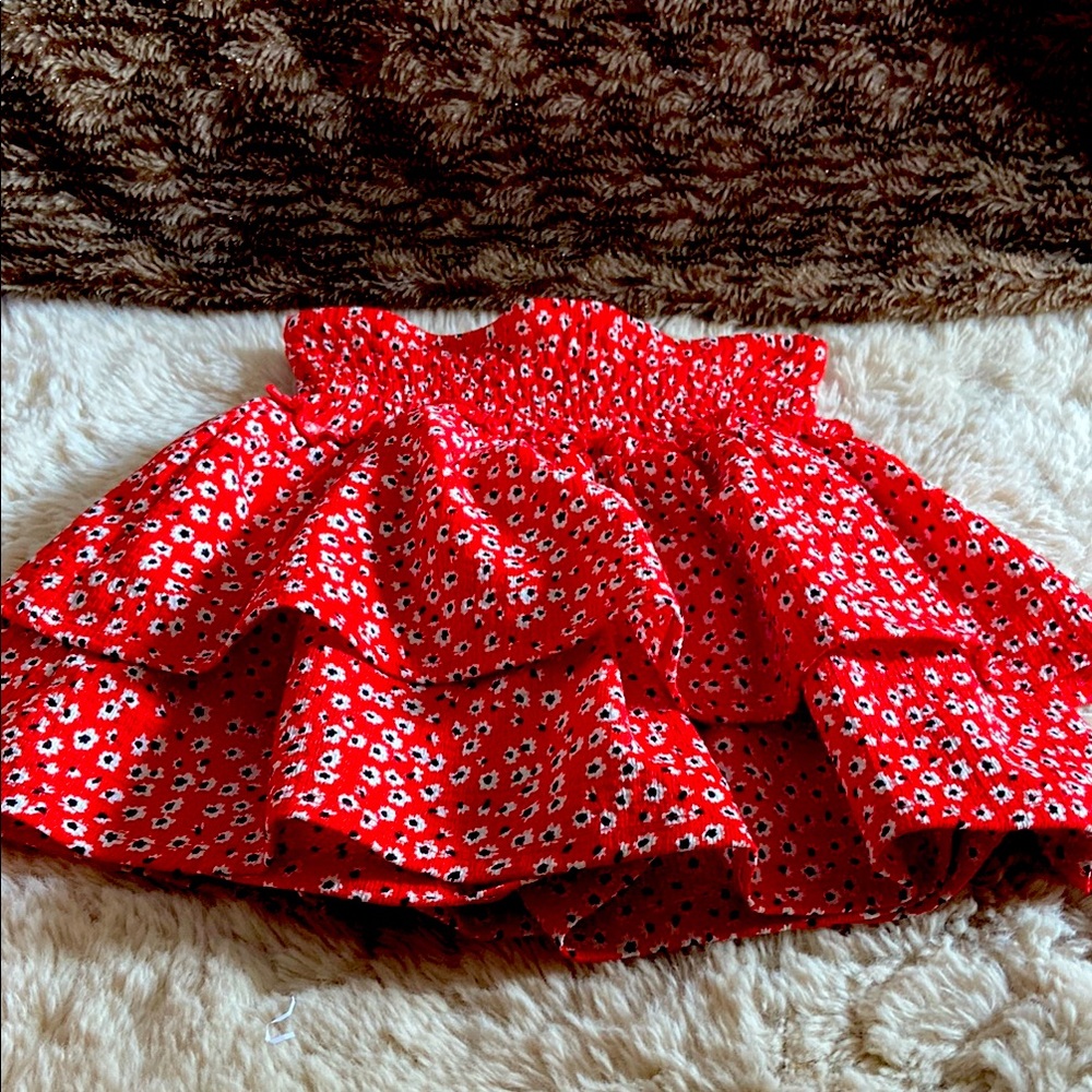 Red Floral Ruffled Skirt